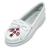 Thunderbird Smooth Leather Minnetonka Moccasin in White Womens