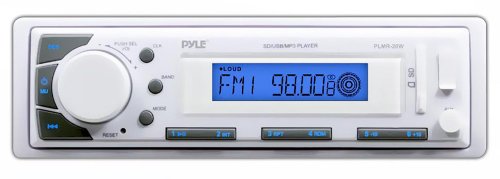Pyle Bluetooth Marine Stereo Radio - 12v Single DIN Style Digital Boat In dash Radio Receiver System with Digital LCD, RCA, MP3 / USB Reader, AM FM Radio - Remote Control Included - PLMR20W (White)