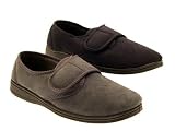 MENS SLIPPERS NAVY GREY VELOUR VELCRO SOFT HEEL WIDE FIT SIZES 7-11