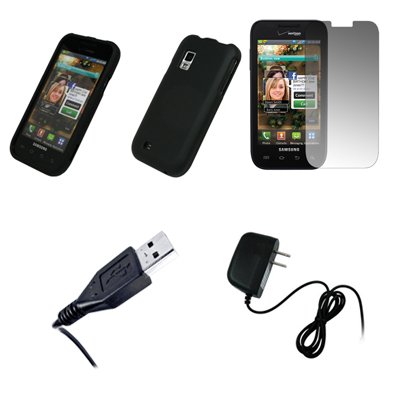 Black Rubberized Snap On Cover Case + Screen Protector + Home Wall Charger + USB Data Cable for Samsung Fascinate i500 Images 410Vyn%2Bn ZL Black Rubberized Snap On Cover Case + Screen Protector + Home Wall Charger + USB Data Cable for Samsung Fascinate i500 Images