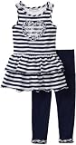 Youngland Girls 2-6X Knit Dress With Lace And Legging, Navy White, 3T