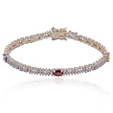 18k Yellow Gold Overlay Sterling Silver Multi-Gemstone and Diamond Bracelet, 7.25