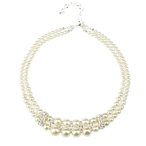 HONEYJOY Lady Two Layer Beaded Ring Chess-Like Necklace(beige)