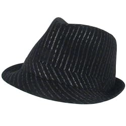 New 100% Cotton Pinstripe Stingy Fedora Trilby Hat Black Medium / Large