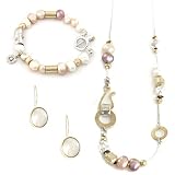 White & Pink Pearl Necklace, Bracelet & Earring Jewelry Set
