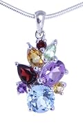 Blue Topaz, Garnet, Citrine, Amethyst and Peridot Gemstone Sterling Silver Pendant Necklace on 18 Inch Chain