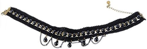 Xiehou Women's Double Layer Twined Beads Chain Dangle Choker Collar Necklace Black