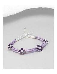 Purple Flower Cotton Colored Enamel Bracelet In 92.5