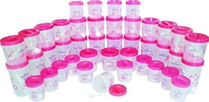 Princeware Twister Plastic Container Set with Spoon Set, 42-Pieces, Pink
