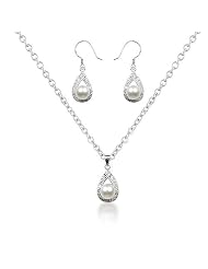Bling Jewelry 925 Silver Genuine Freshwater Pearl Teardrop Earrings Necklace... by 