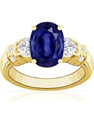 14K Yellow Gold Oval Cut Blue Sapphire Ring With Sidestones