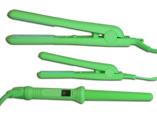 Herstyler Complete Colorful Kit (Hair Straightener, Mini Flat Iron, Grande Baby Curl), Green
