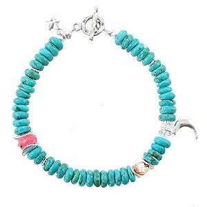 Turquoise Rondelles and Swarovski Austrian Crystal Beaded Toggle Bracelet with Sterling Silver Moon and Star Celestial Charms, 7 1/2" in length, #8134