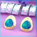  : 14K AUSTRALIAN OPAL DIAMOND EARRINGS