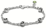 Sterling Silver Bracelet w/ Swirl Stations & Peridot Drop by Zina, 7