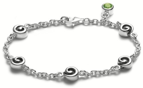 Sterling Silver Bracelet w/ Swirl Stations & Peridot Drop by Zina, 7
