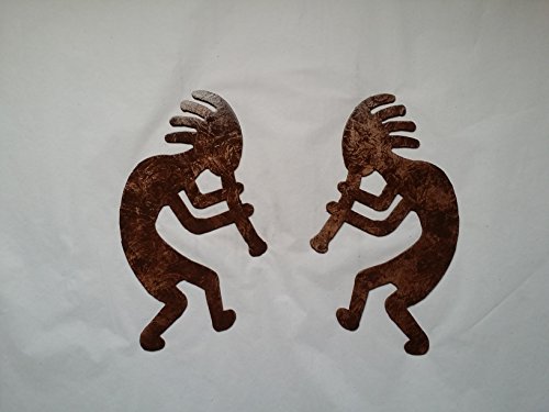 Kokopelli Man Set of 2 Metal Wall Art Decor Accents Antique Copper Color