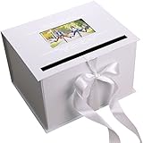 Airflint Wedding Gift Card Box, Wedding Reception in White & Silver with Satin Ribbon