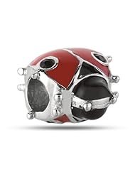 Sterling Silver Black And Red Enamel Lady Bug Bead