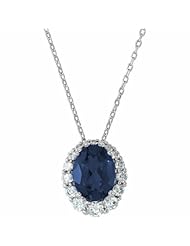 14K White Gold Oval Cut London Blue Topaz and Diamond Pendant -- LIFETIME WARRANTY