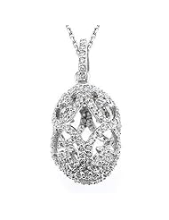 14k White Gold Faberge Egg Style Diamond Pendant with Chain 16" (1.52cttw, F Color, VS Clarity)