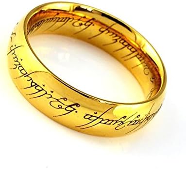 Marsdaddy Tungsten Carbide Ring Gold Plated Band "The Lords of the Rings" Laser Pattern (7mm, size 5.5)