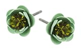 Michal Negrin Silver Coating Earrings with Hand-painted Baby Roses and Green Swarovski Crystals - Made in Israel, Very Feminine