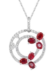 0.60 Cts Diamond & 1.30 Cts Ruby Circle Pendant in 18K White Gold