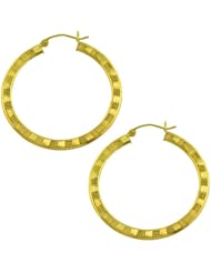 14k Yellow Gold 3x36mm Etched Flat Hoop Earrings