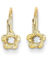 MadiK® Collections 14k Yellow Gold Polished Flower w/CZ Leverback Earrings