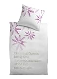 Kinzler Q-17135/00 Baumwoll Renforce Bettw�sche Tintenblume 80 x 80 cm + 135 x 200 cm, wei� mit Schrift
