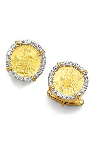 14K Gold and Diamonds Gold Coin Cufflinks