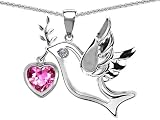 Original Star K(tm) Peace Love Dove Pendant with Heart Shape 7mm Created Pink Sapphire in .925 Sterling Silver