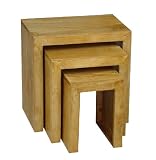 Homescapes Dakota Oak Nest of 3 Tables - 100% Solid Mango Hard Wood Furniture. 46x30x46 cm (No Veneer) Also available in 2 Lovely Dark Shades