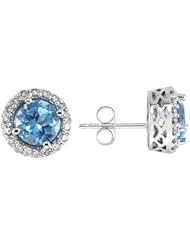 Blue Topaz and Diamond Earrings 14k White Gold