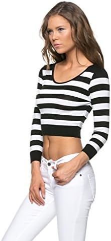 Hera Collection Women's Knit Basic Striped Top (Large, Black/White)