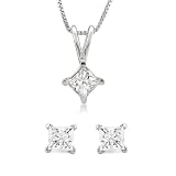 14k White Gold Princess-cut Solitaire Diamond Stud Earrings & Pendant Box set (1 cttw, IJ, I1-I2)