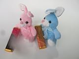 Easter basket filler, Bunny Rabbit Pink and Blue Easter Bunny with Two Godiva Bars