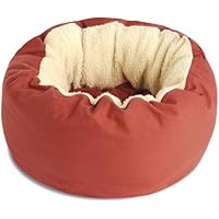 Dog Gone Round Smart Cat Bed with Sherpa Ecru Piping, Red