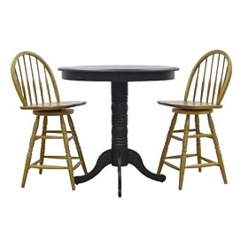 Carolina Classic Antique Black Turner Pub Bar Three Piece Set with two English Pine Counter Stools by Carolina Classic