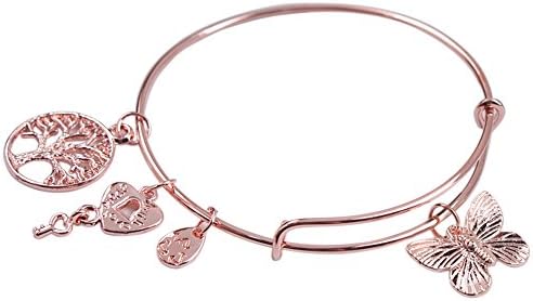 JIYIJewelry (TM) Rose Gold Plate Expandable Wire Butterfly Charm Bracelet Bangle