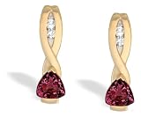 14K Yellow Gold Trillion Created Ruby and Diamond Earrings