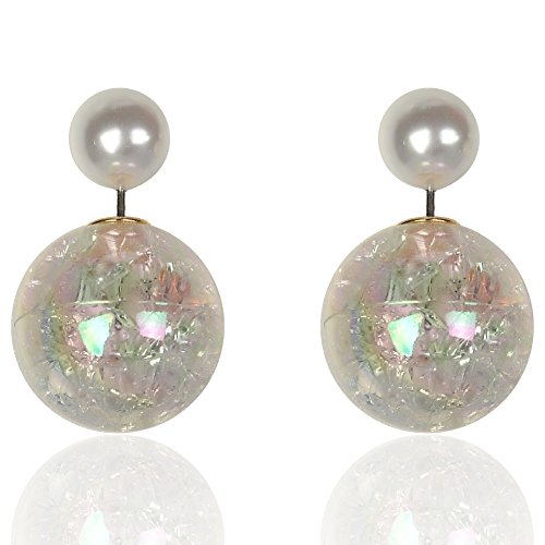 18k Gold Plated Colorful Jewelry Cool Reversible Double Sided Round Pearl Balls Stud Earring for Women (F772)