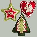 Set Of 3 Country Charm Heart, Star & Tree Christmas Ornaments