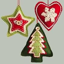 Set Of 3 Country Charm Heart, Star & Tree Christmas Ornaments