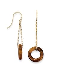 MadiK® 14k Yellow Gold Chain w/Tigers Eye Circle Shepherd Hook Dangle Earrings