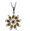 Sterling Silver Honey Amber Flower Pendant