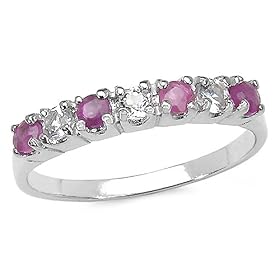 0.50 Carat Genuine Ruby and White Topaz Silver Ring by