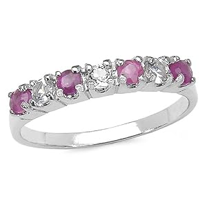0.50 Carat Genuine Ruby and White Topaz Silver Ring by JewelzDirect