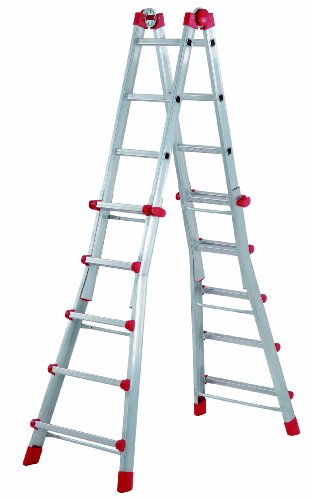 Hailo 7520-151 Alu-Multifunktions-Teleskopleiter MTL, 4x5 Sprossen - Verwendbar als Anlege- und Schiebeleiter, beidseitige Steh- und Treppenleiter